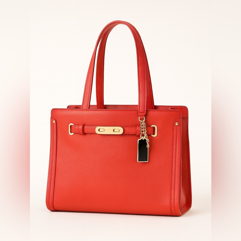 🔥 Coach Red Leather Tote Bag | Gold Hardware, Work & Everyday